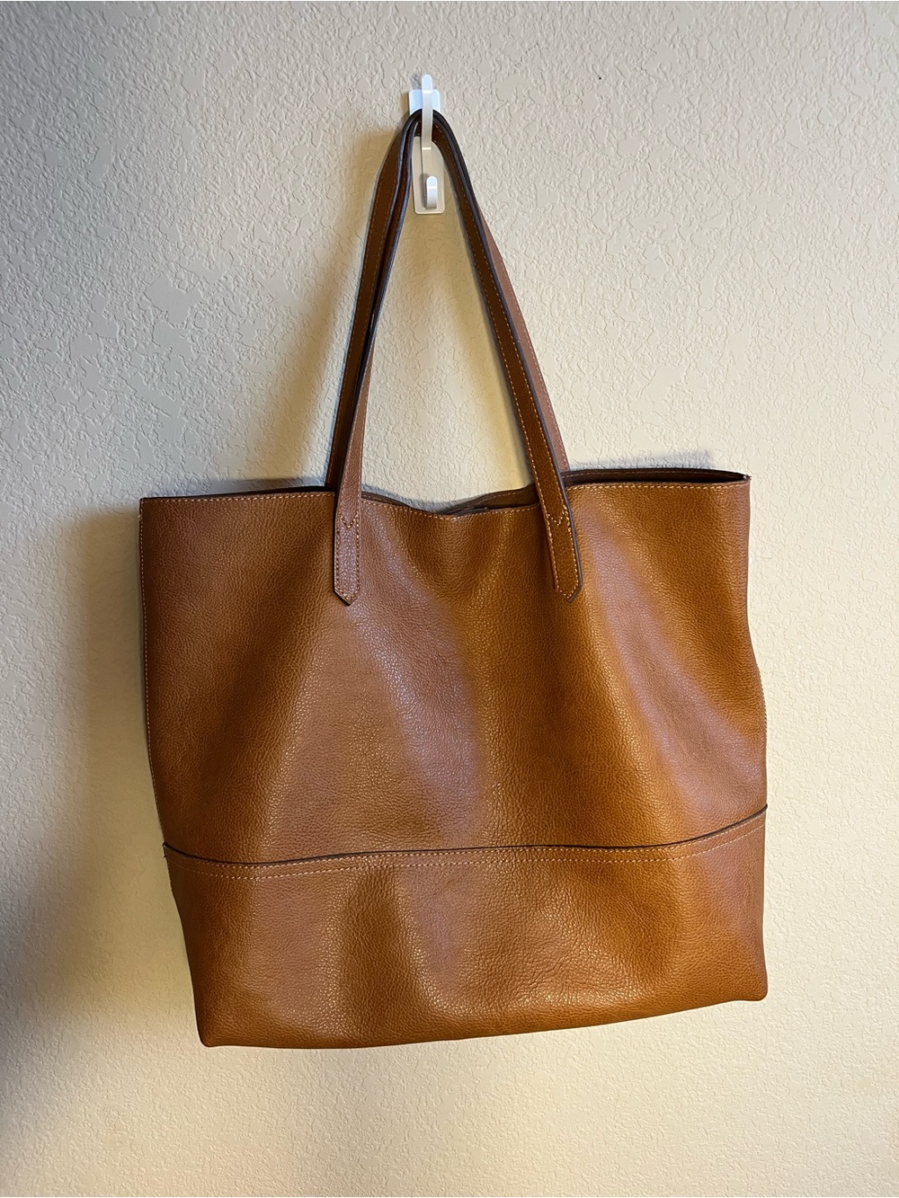 Street Level Tan Faux Leather Tote with Double Shoulder Straps and Pouch